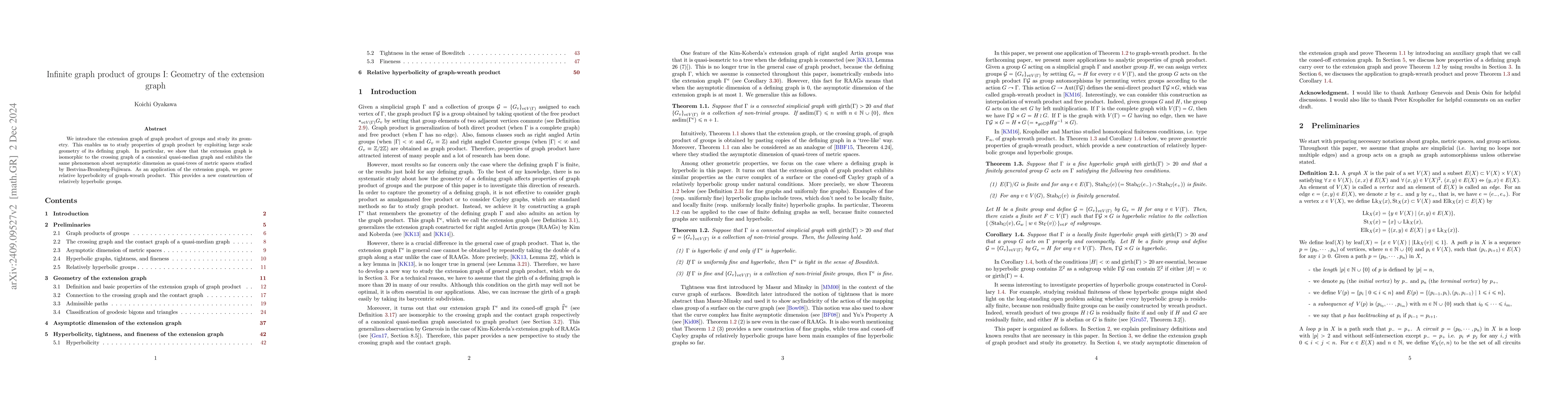 Thumbnail for Infinite graph product of groups I: Geometry of the extension graph