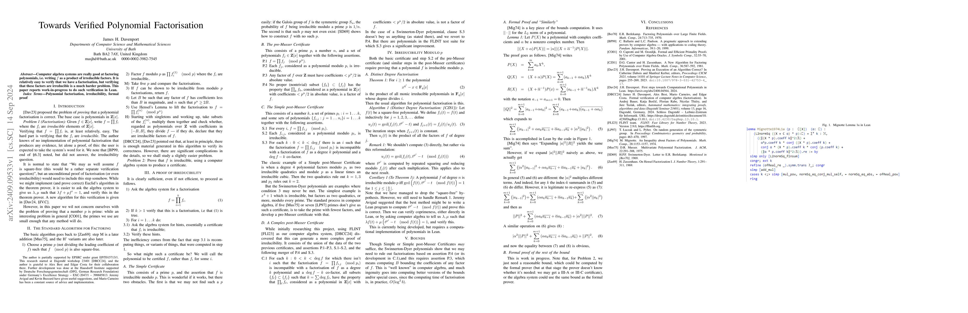 Thumbnail for Towards Verified Polynomial Factorisation
