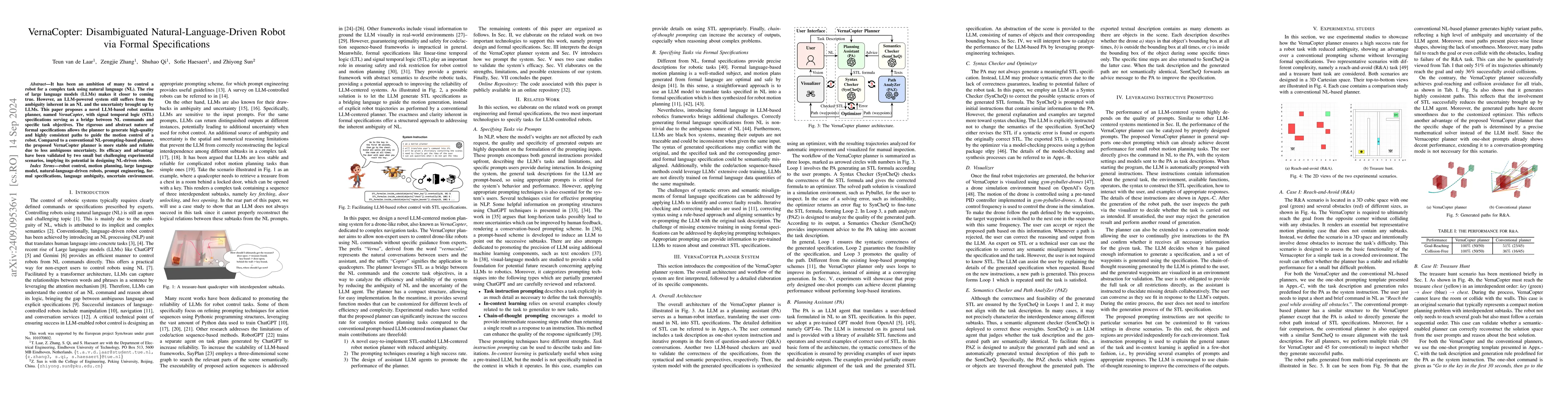 Thumbnail for VernaCopter: Disambiguated Natural-Language-Driven Robot via Formal
  Specifications