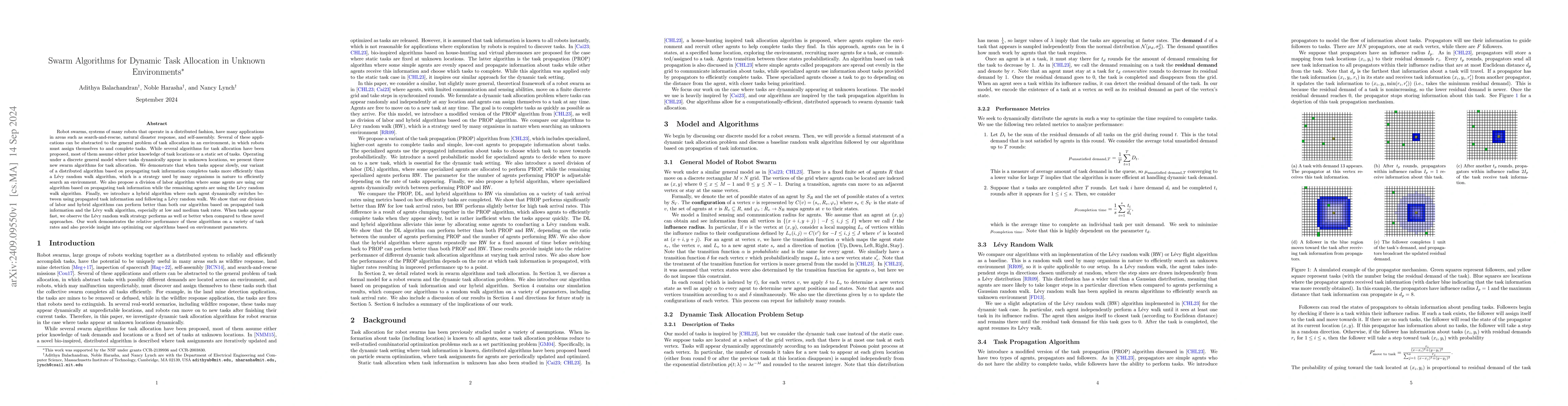 Thumbnail for Swarm Algorithms for Dynamic Task Allocation in Unknown Environments