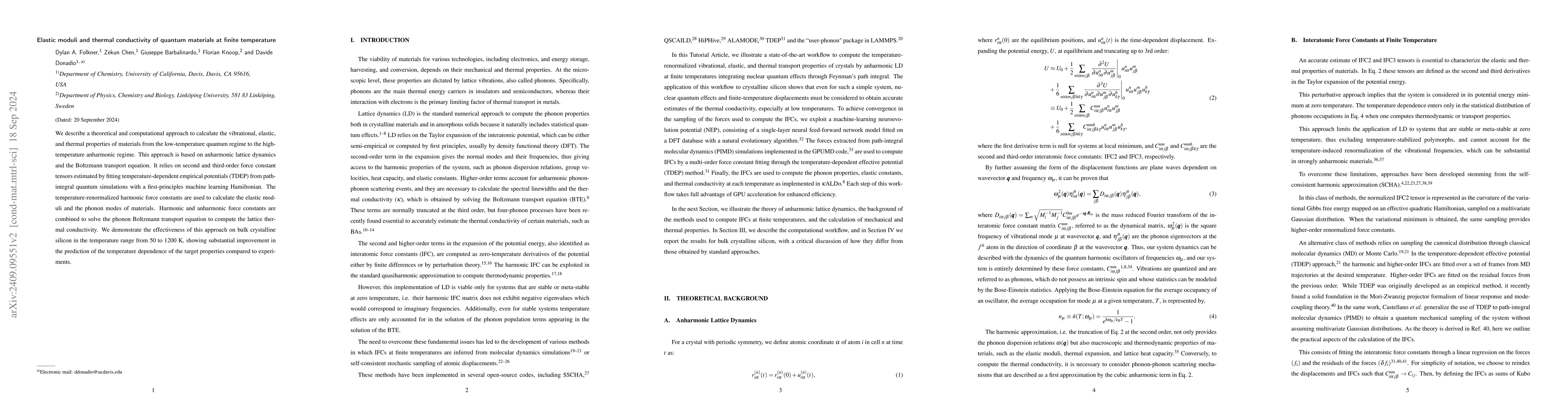Thumbnail for Elastic moduli and thermal conductivity of quantum materials at finite
  temperature