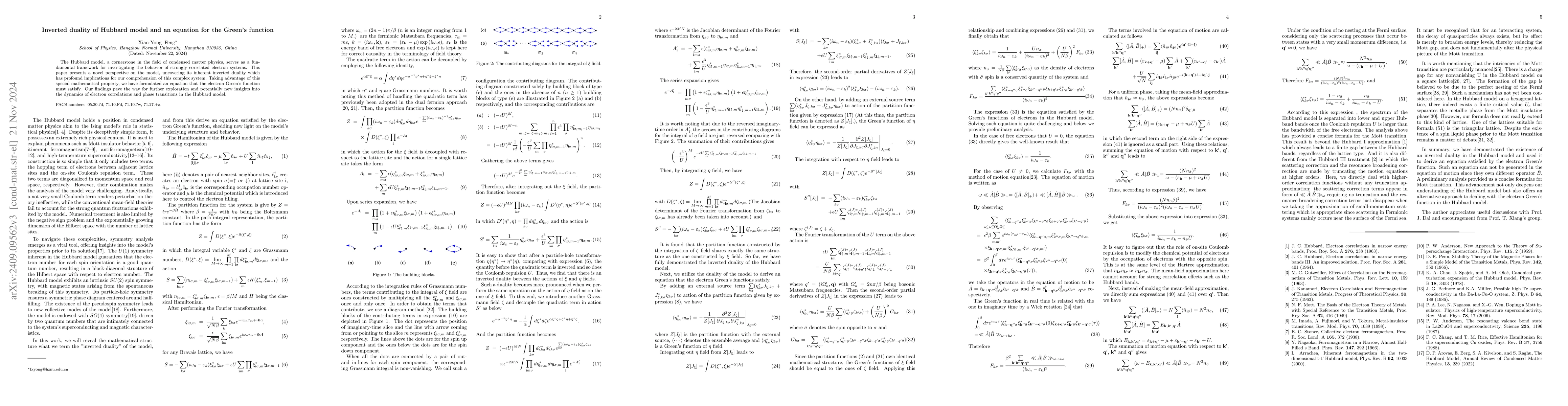Thumbnail for Inverted duality of Hubbard model and an equation for the Green's
  function