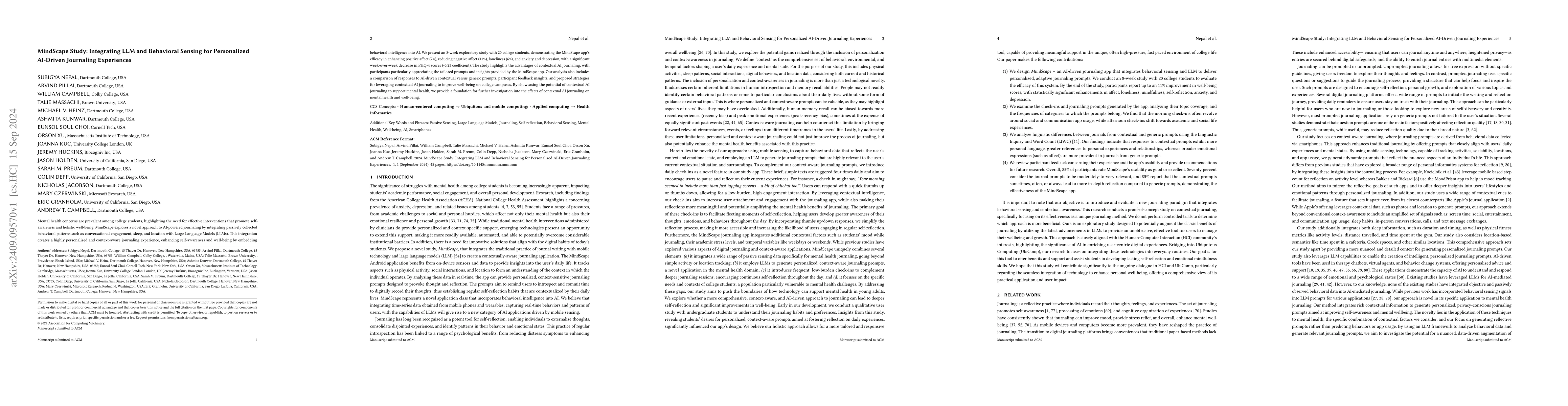Thumbnail for MindScape Study: Integrating LLM and Behavioral Sensing for Personalized
  AI-Driven Journaling Experiences