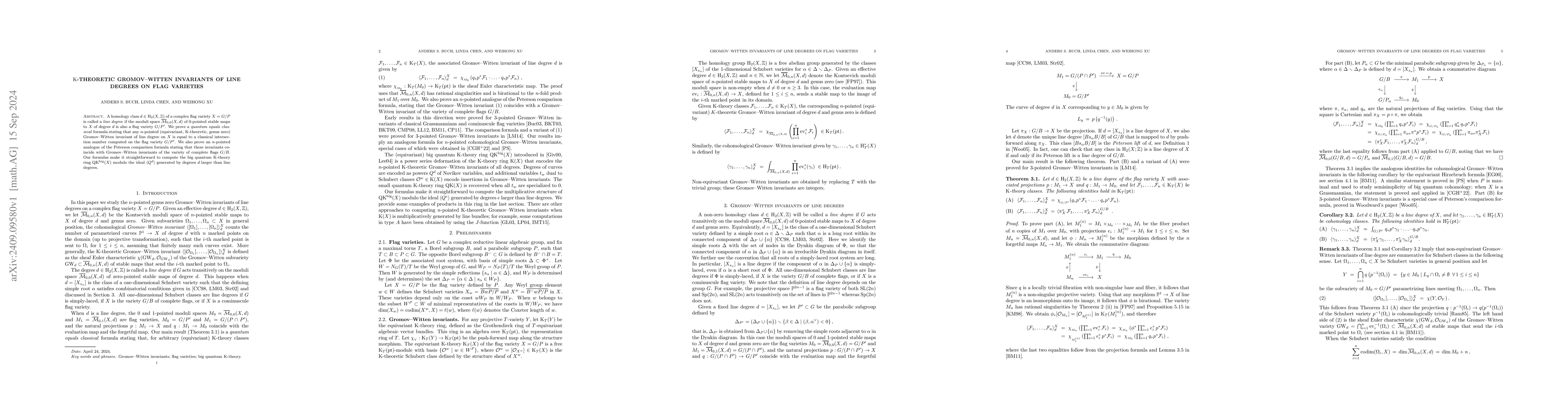 Thumbnail for K-theoretic Gromov-Witten invariants of line degrees on flag varieties