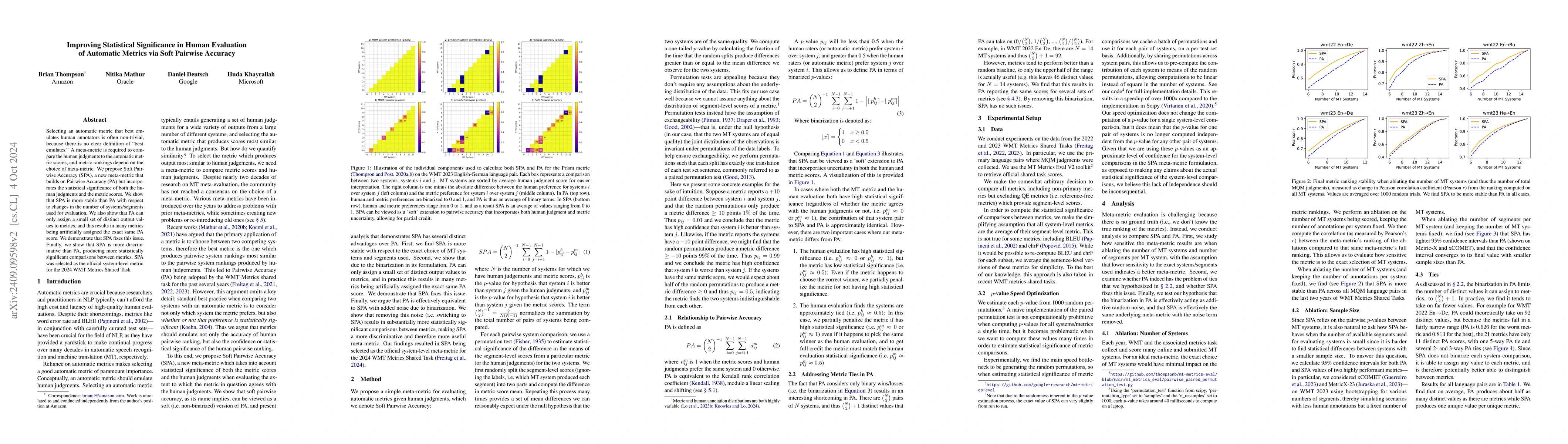 Thumbnail for Improving Statistical Significance in Human Evaluation of Automatic
  Metrics via Soft Pairwise Accuracy