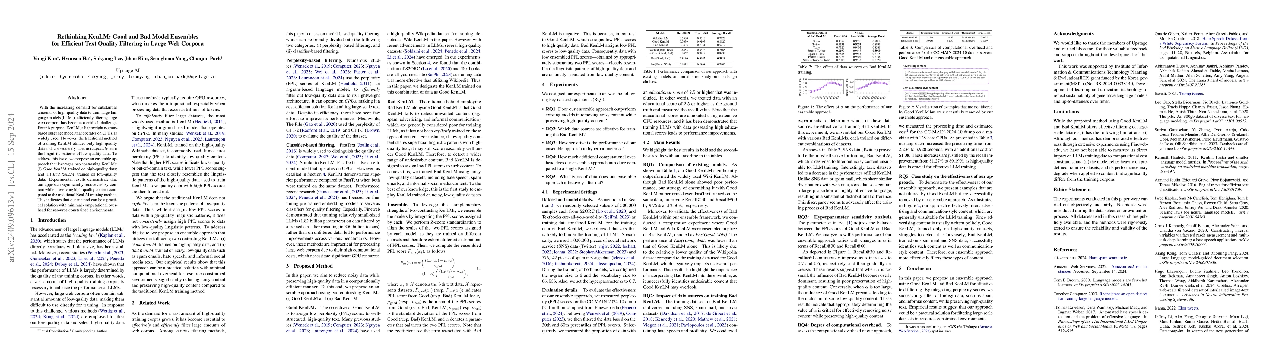 Thumbnail for Rethinking KenLM: Good and Bad Model Ensembles for Efficient Text
  Quality Filtering in Large Web Corpora