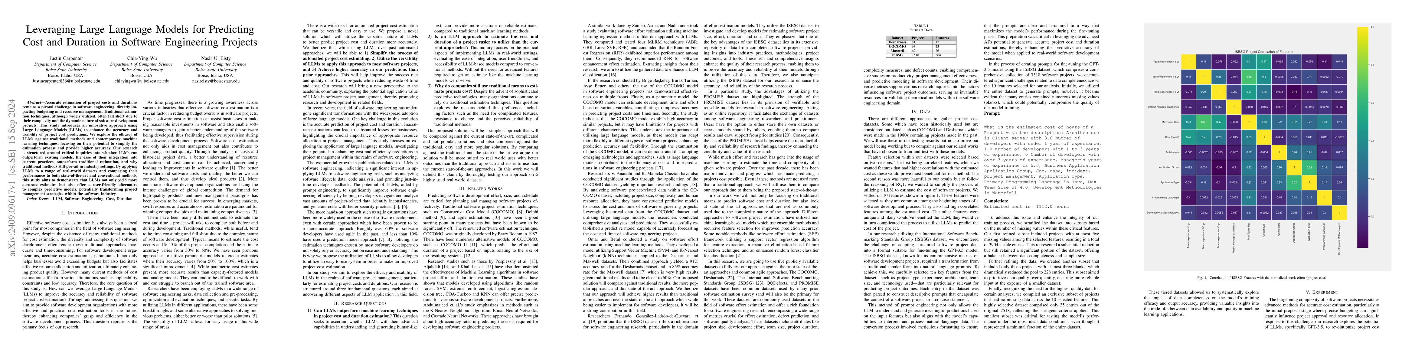 Thumbnail for Leveraging Large Language Models for Predicting Cost and Duration in
  Software Engineering Projects