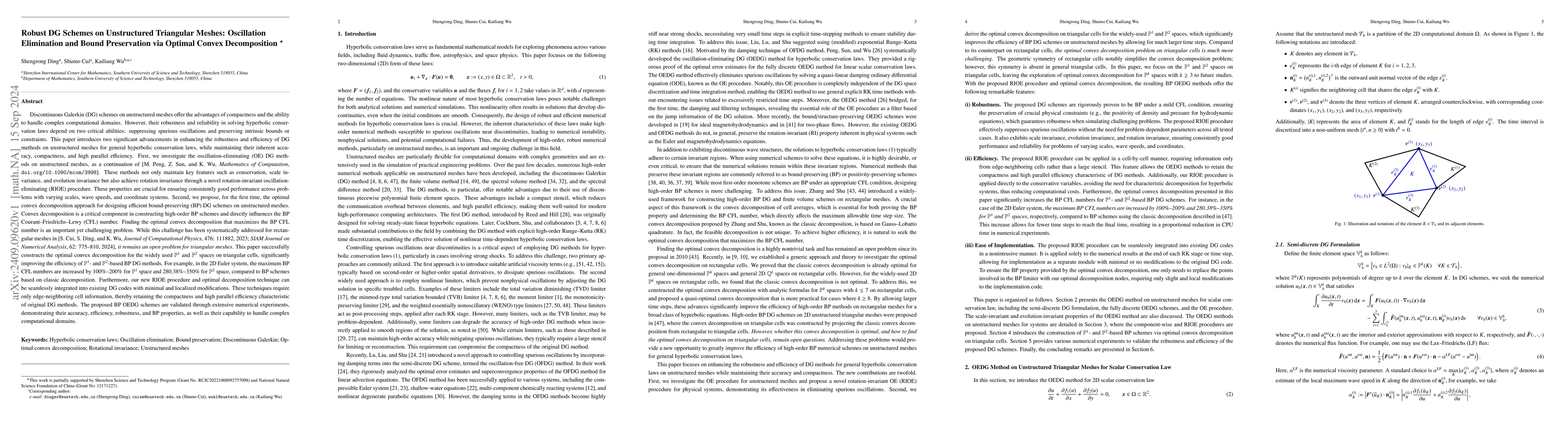 Thumbnail for Robust DG Schemes on Unstructured Triangular Meshes: Oscillation
  Elimination and Bound Preservation via Optimal Convex Decomposition