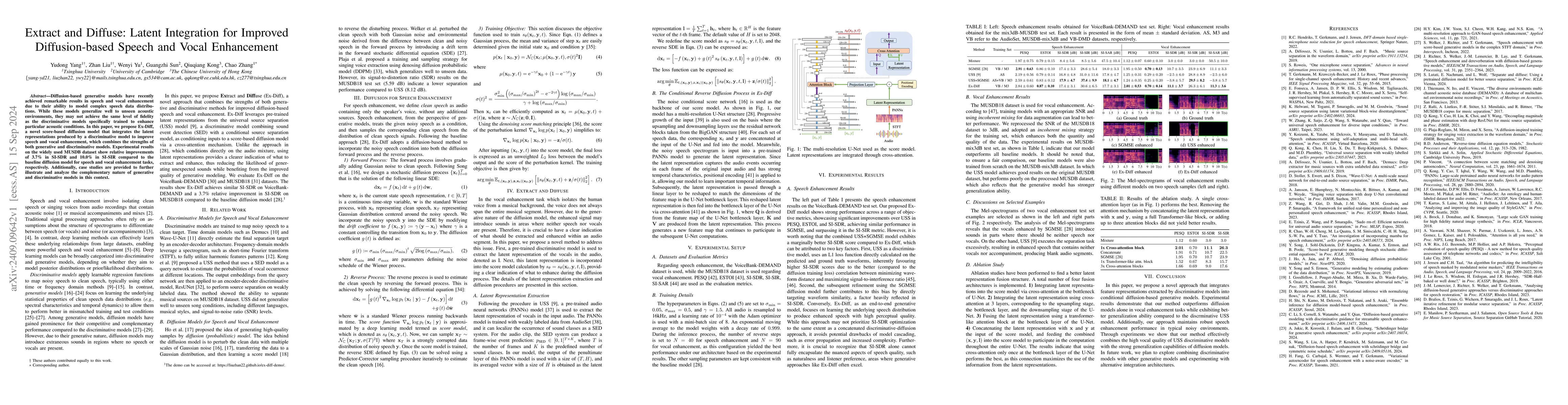Thumbnail for Extract and Diffuse: Latent Integration for Improved Diffusion-based
  Speech and Vocal Enhancement