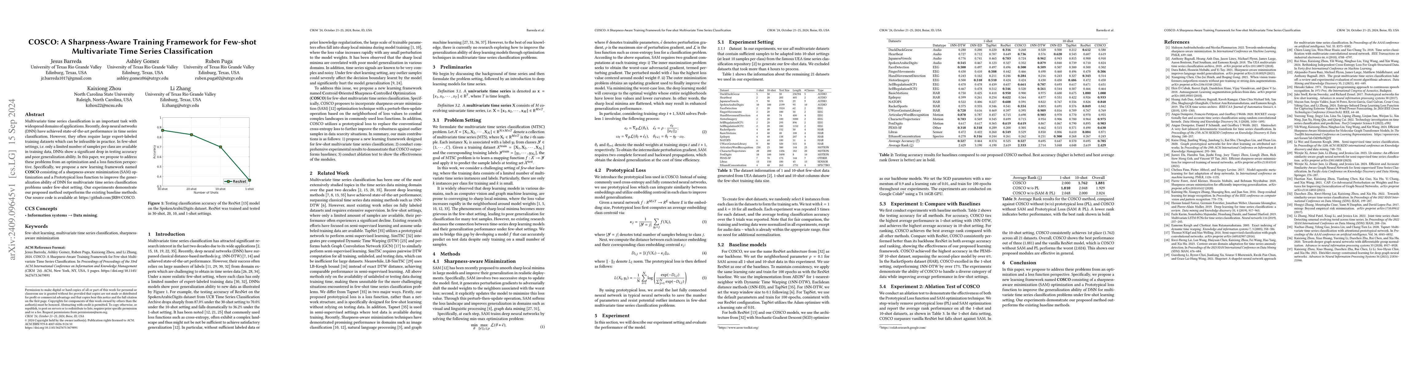 Thumbnail for COSCO: A Sharpness-Aware Training Framework for Few-shot Multivariate
  Time Series Classification