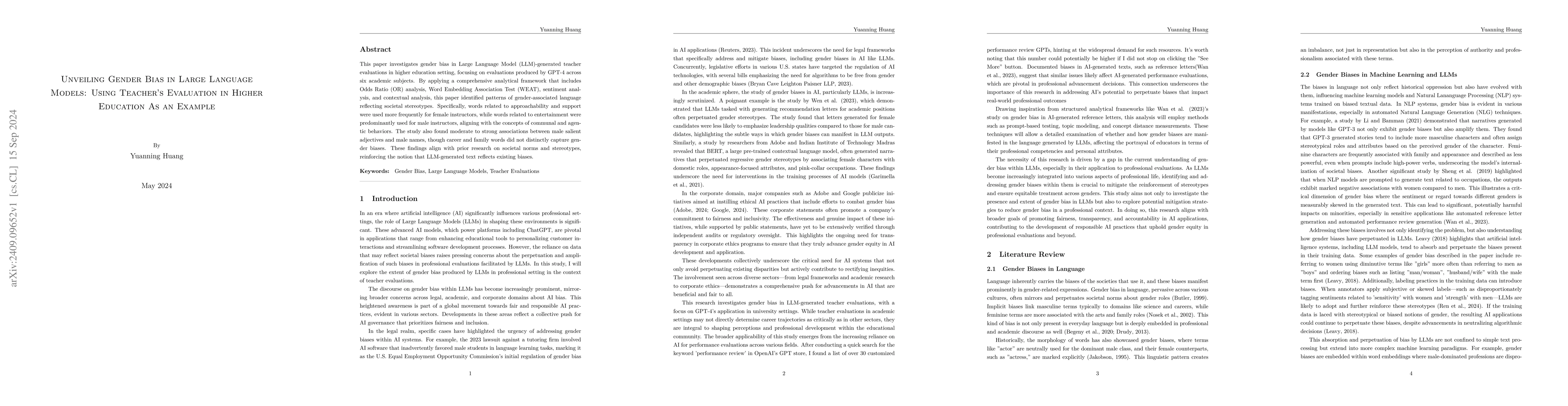 Thumbnail for Unveiling Gender Bias in Large Language Models: Using Teacher's
  Evaluation in Higher Education As an Example