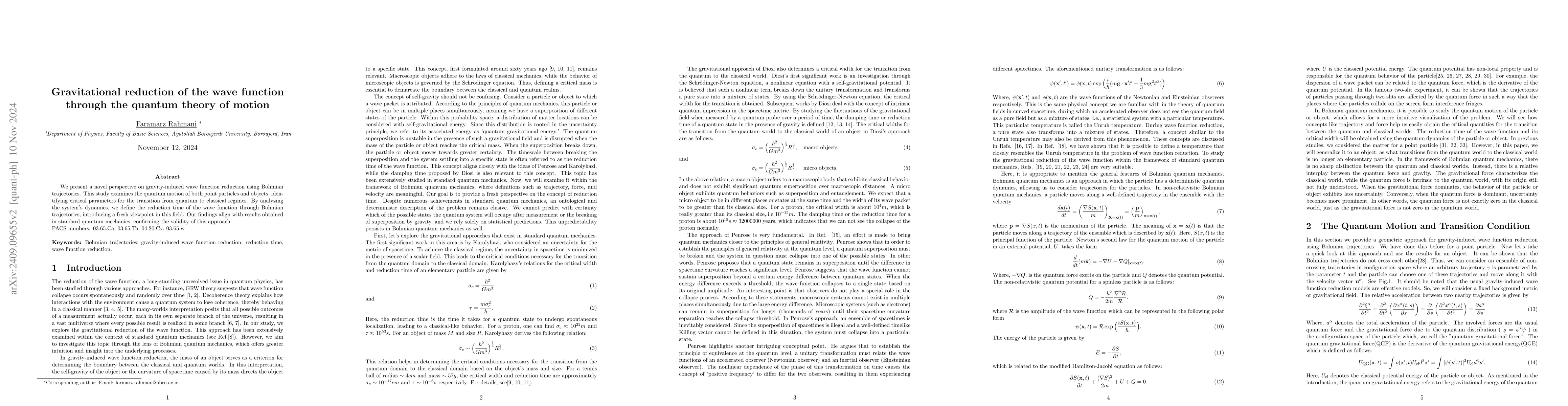 Thumbnail for Gravitational reduction of the wave function through the quantum theory
  of motion