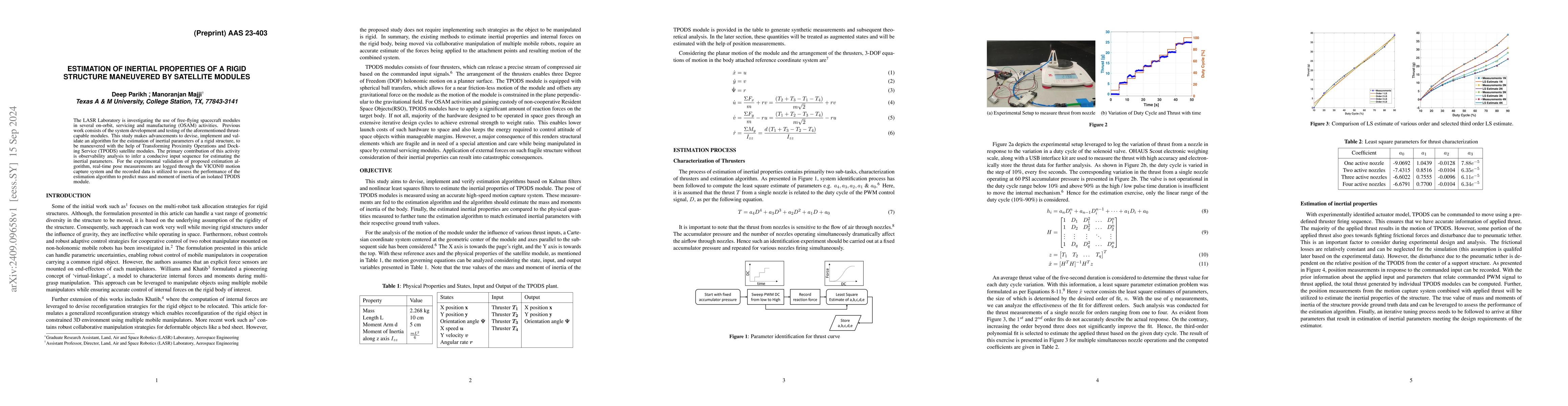 Thumbnail for Estimation of inertial properties of a rigid structure maneuvered by
  satellite modules