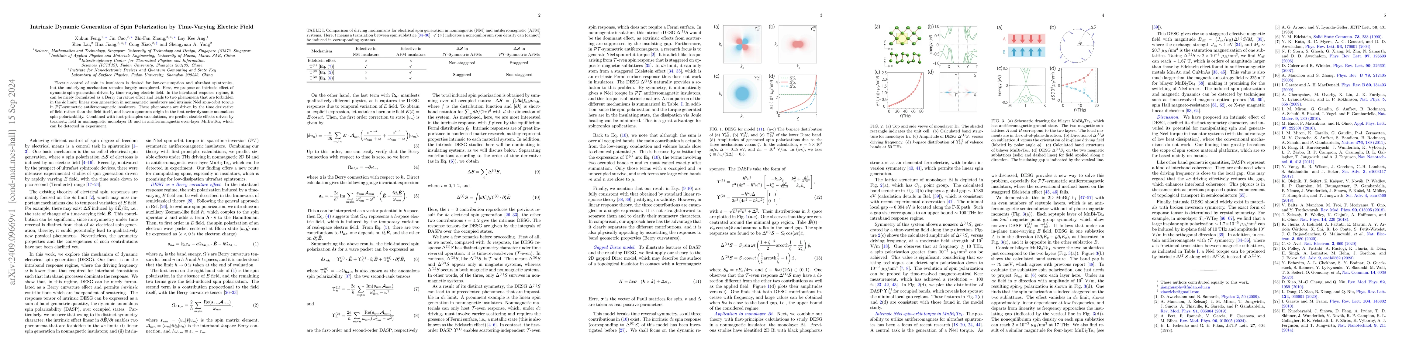 Thumbnail for Intrinsic Dynamic Generation of Spin Polarization by Time-Varying
  Electric Field