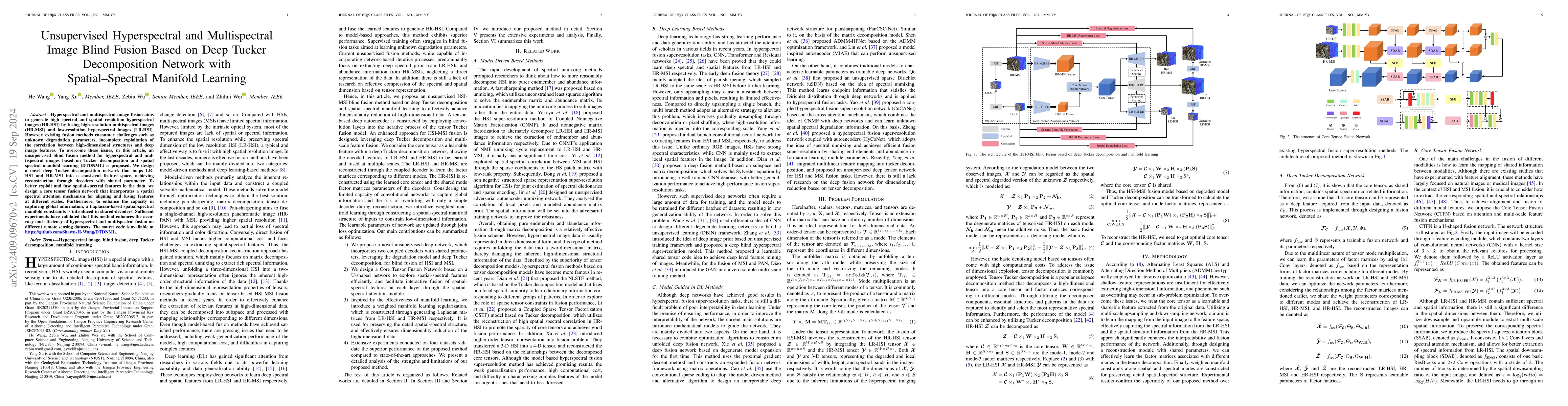 Thumbnail for Unsupervised Hyperspectral and Multispectral Image Blind Fusion Based on
  Deep Tucker Decomposition Network with Spatial-Spectral Manifold Learning