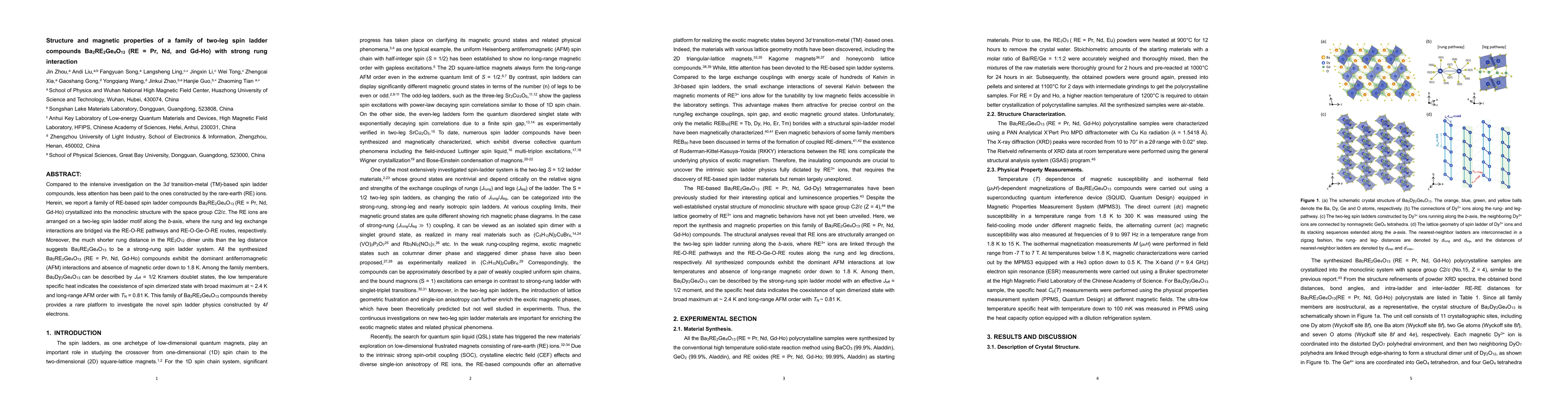 Thumbnail for Structure and magnetic properties of a family of two-leg spin ladder
  compounds Ba2RE2Ge4O13 (RE = Pr, Nd, and Gd-Ho) with strong rung interaction
