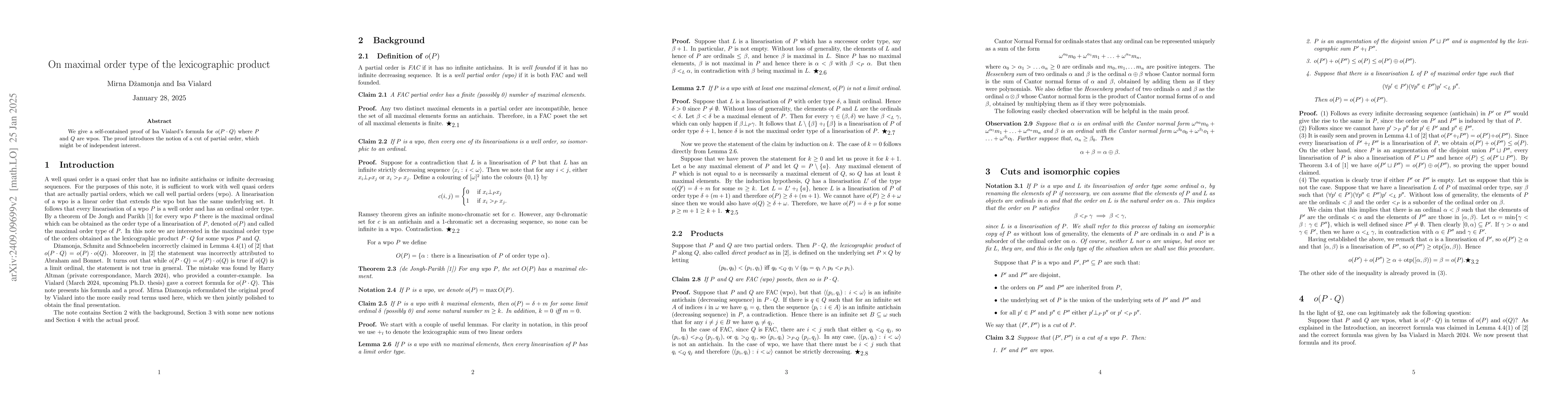 Thumbnail for On maximal order type of the lexicographic product
