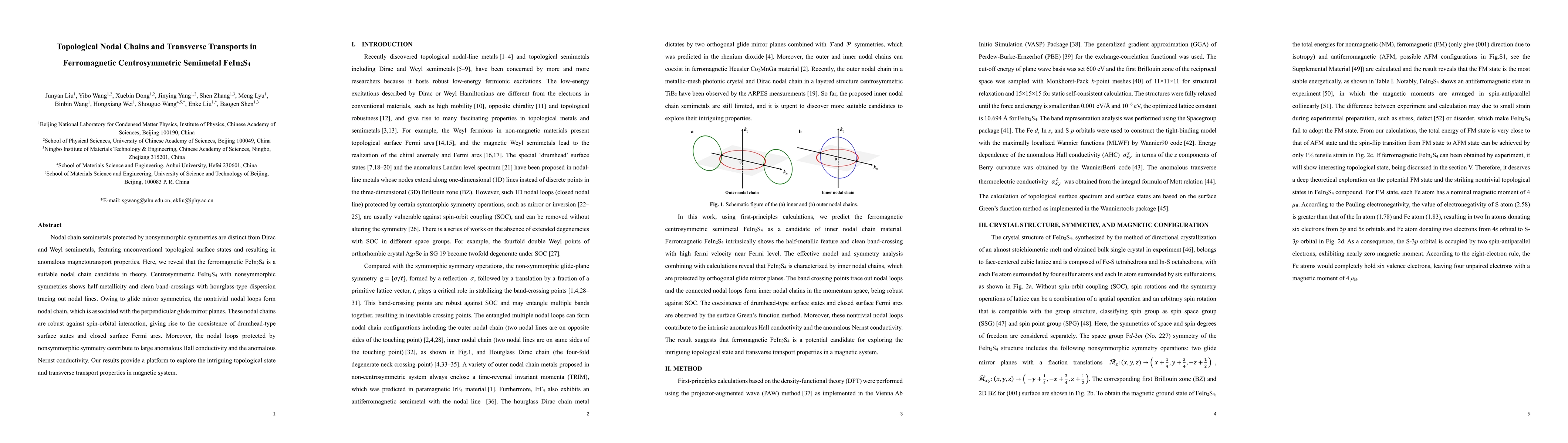 Thumbnail for Topological Nodal Chains and Transverse Transports in Ferromagnetic
  Centrosymmetric Semimetal FeIn2S4