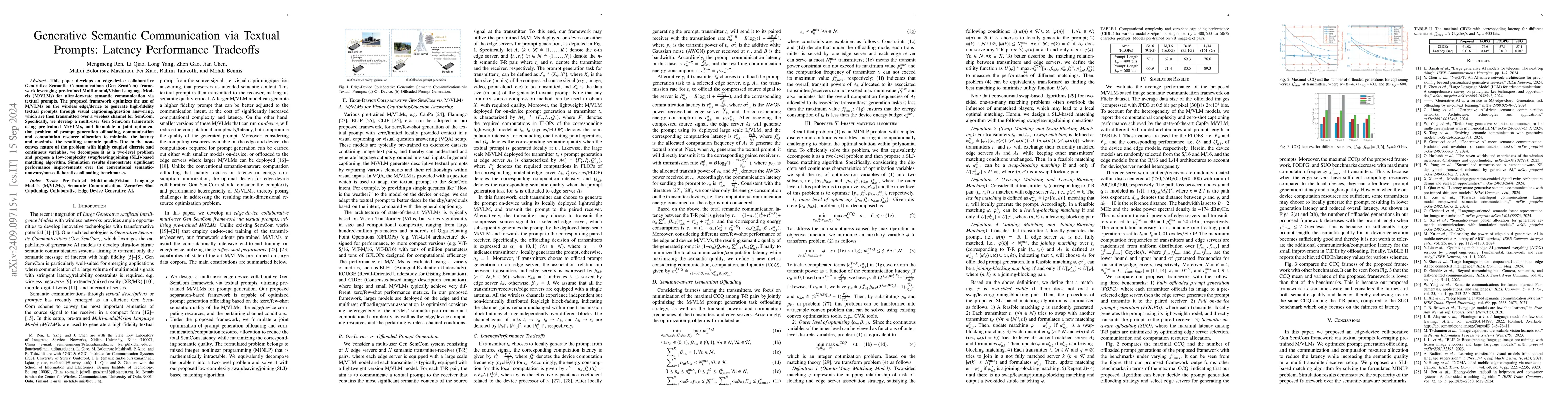 Thumbnail for Generative Semantic Communication via Textual Prompts: Latency
  Performance Tradeoffs