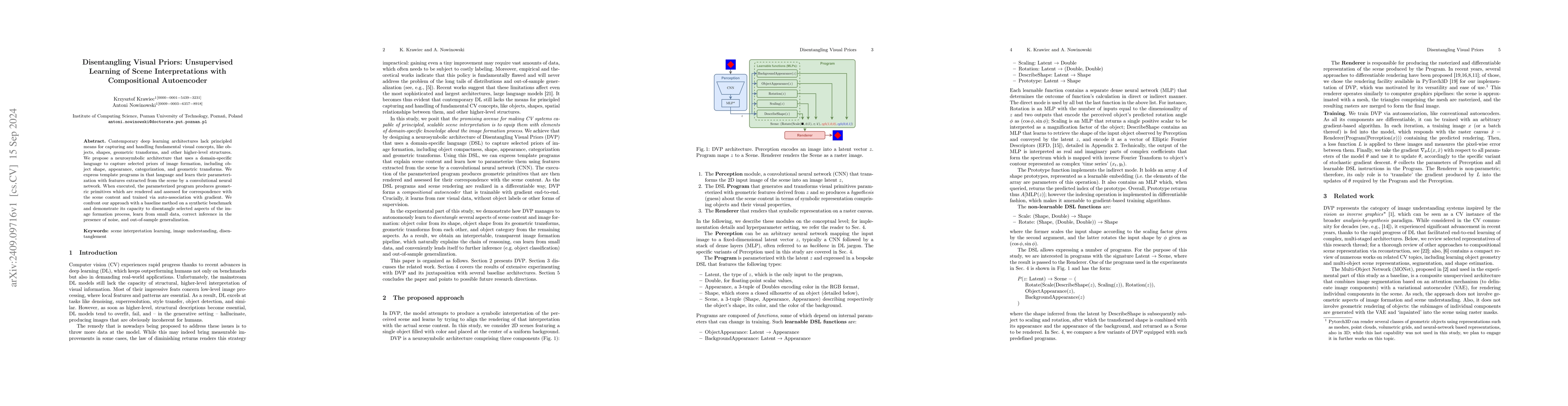 Thumbnail for Disentangling Visual Priors: Unsupervised Learning of Scene
  Interpretations with Compositional Autoencoder