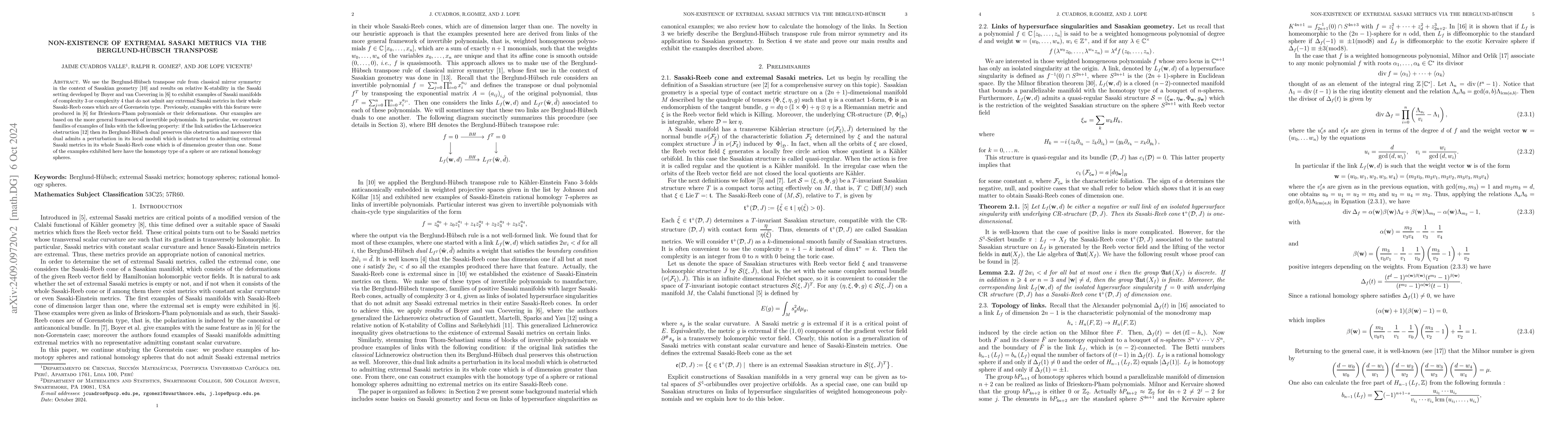 Thumbnail for Non-existence of extremal Sasaki metrics via the Berglund-Hübsch
  transpose