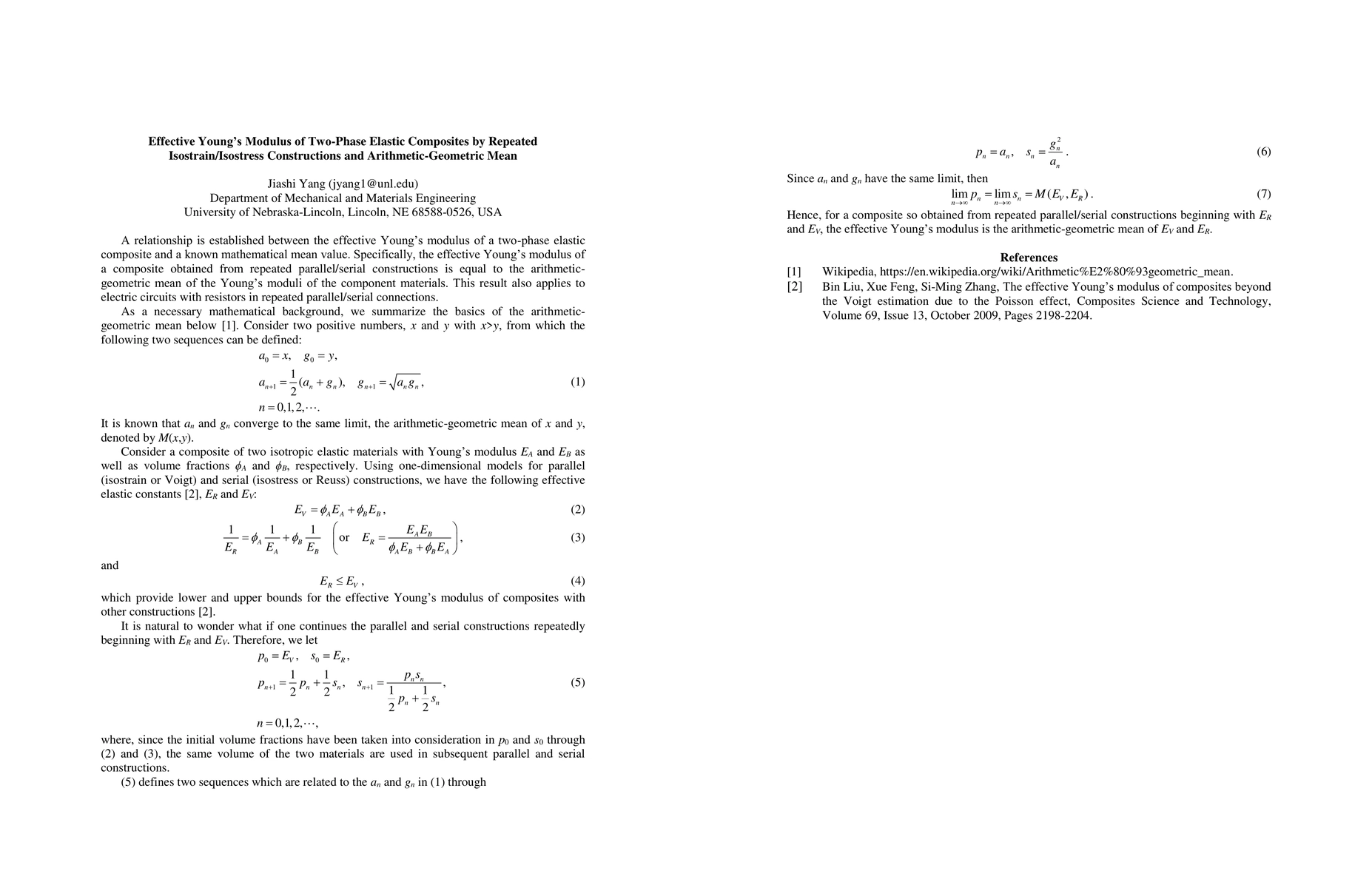 Thumbnail for Effective Youngs Modulus of Two-Phase Elastic Composites by Repeated
  Isostrain and Isostress Constructions and Arithmetic-Geometric Mean