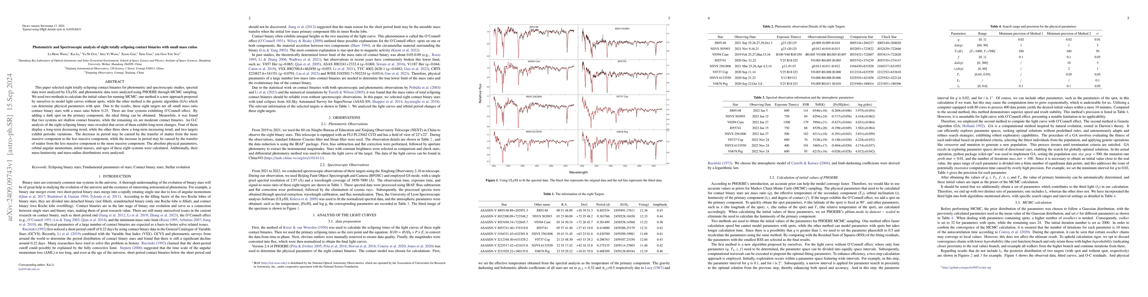 Thumbnail for Photometric and Spectroscopic analysis of eight totally eclipsing
  contact binaries with small mass ratios