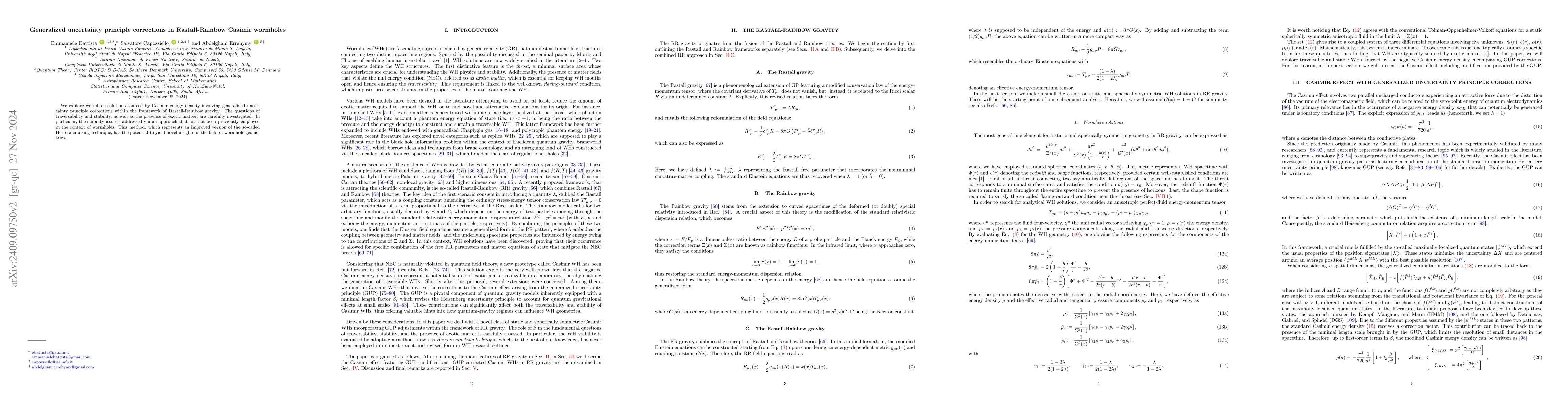 Thumbnail for Generalized uncertainty principle corrections in Rastall-Rainbow Casimir
  wormholes