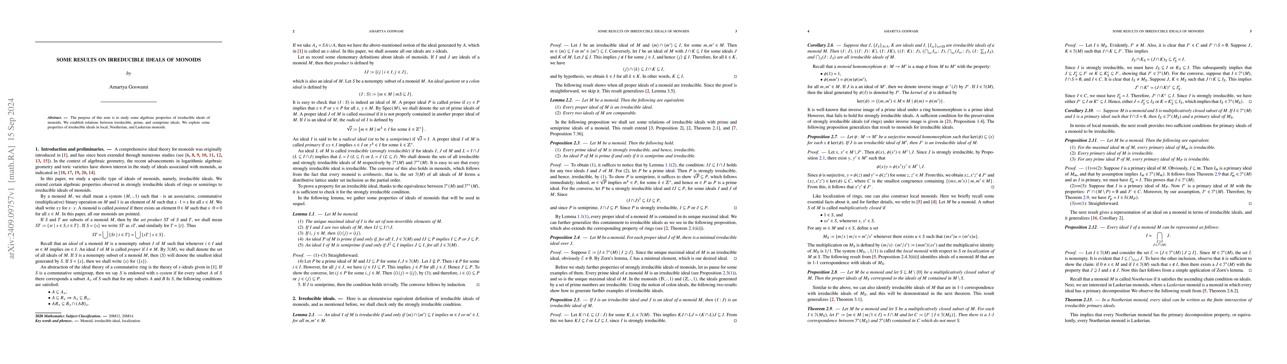 Thumbnail for Some results on irreducible ideals of monoids