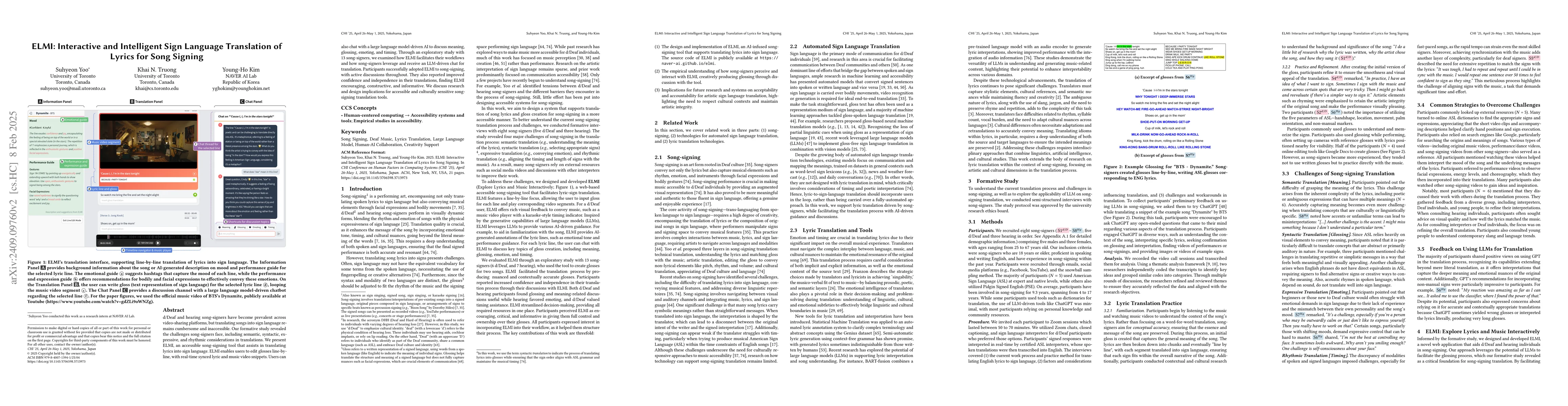 Thumbnail for ELMI: Interactive and Intelligent Sign Language Translation of Lyrics
  for Song Signing
