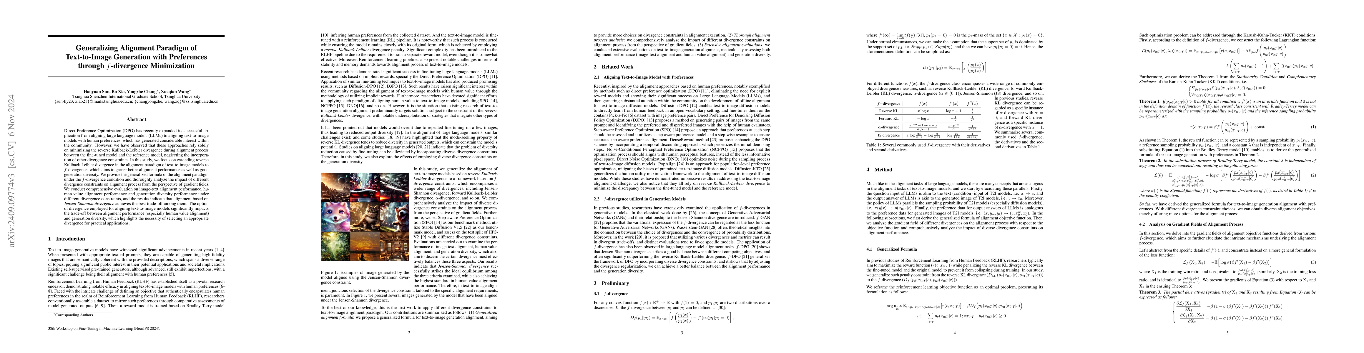 Thumbnail for Generalizing Alignment Paradigm of Text-to-Image Generation with
  Preferences through $f$-divergence Minimization