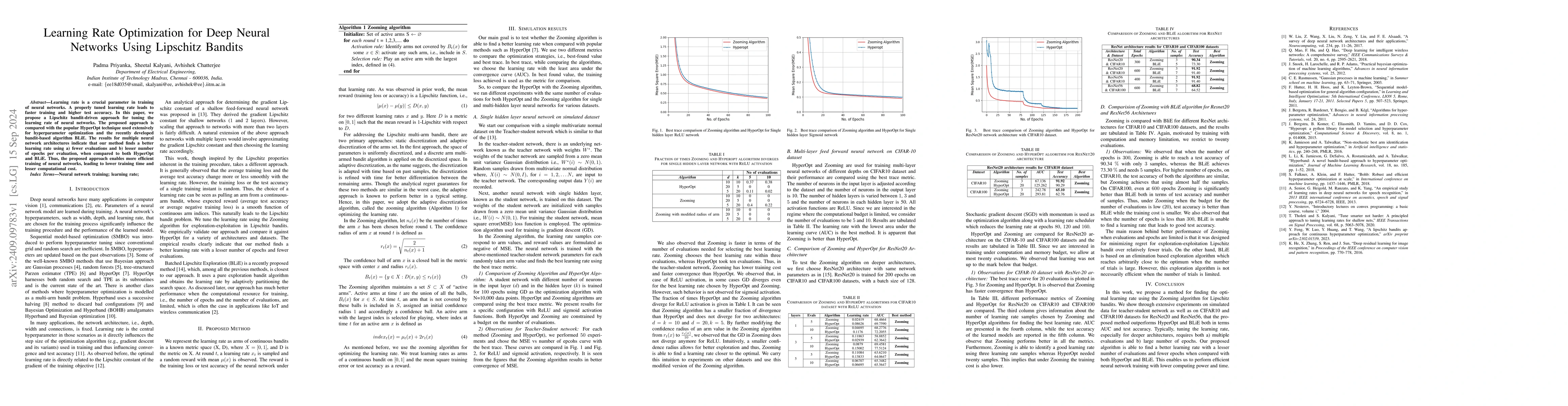 Thumbnail for Learning Rate Optimization for Deep Neural Networks Using Lipschitz
  Bandits