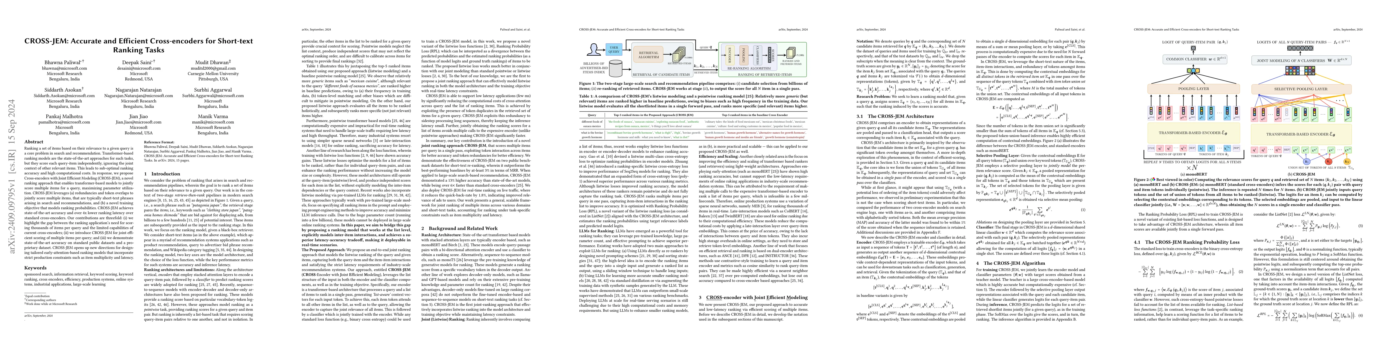 Thumbnail for CROSS-JEM: Accurate and Efficient Cross-encoders for Short-text Ranking
  Tasks