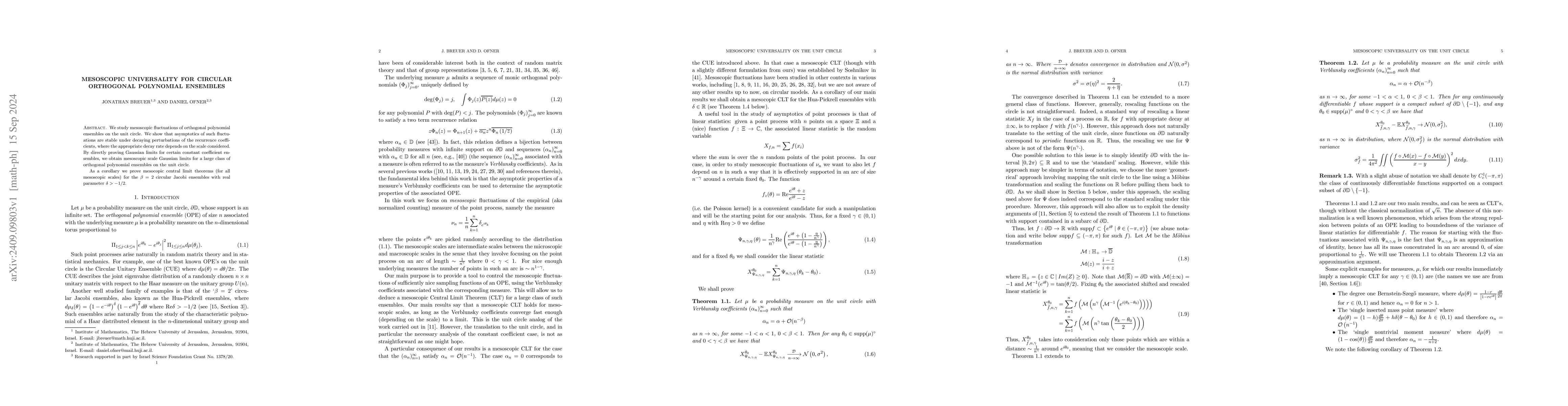 Thumbnail for Mesoscopic Universality for Circular Orthogonal Polynomial Ensembles