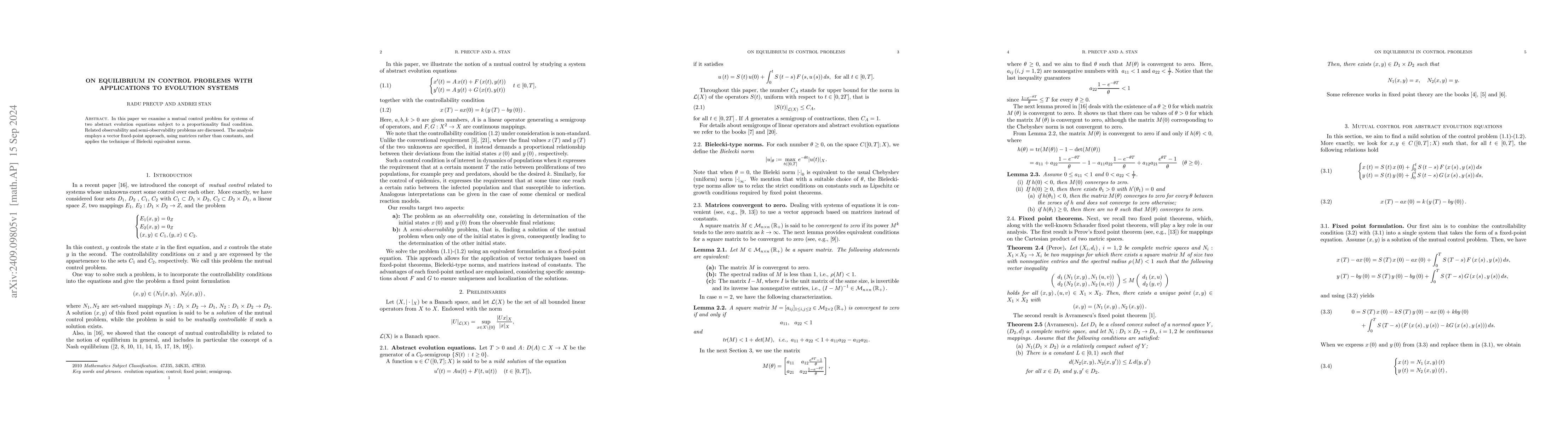 Thumbnail for On equilibrium in control problems with applications to evolution
  systems