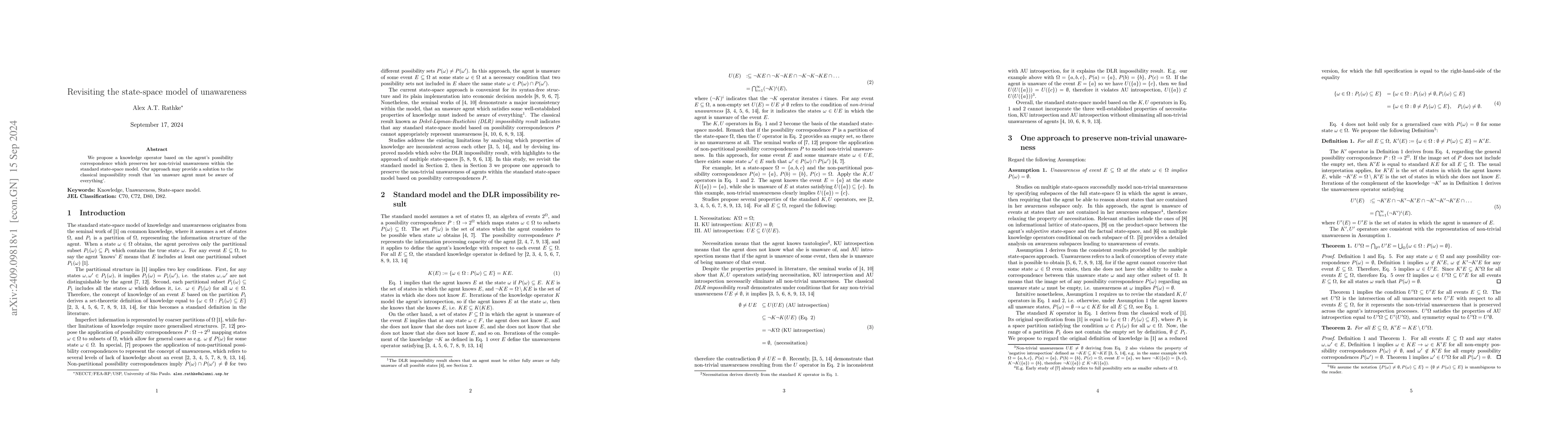 Thumbnail for Revisiting the state-space model of unawareness