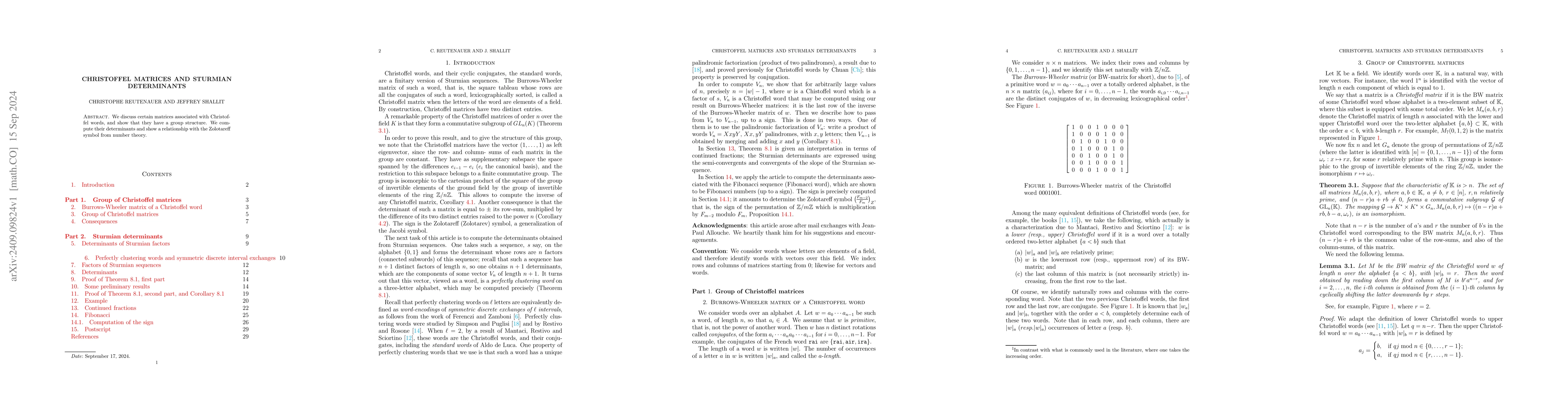 Thumbnail for Christoffel Matrices and Sturmian Determinants