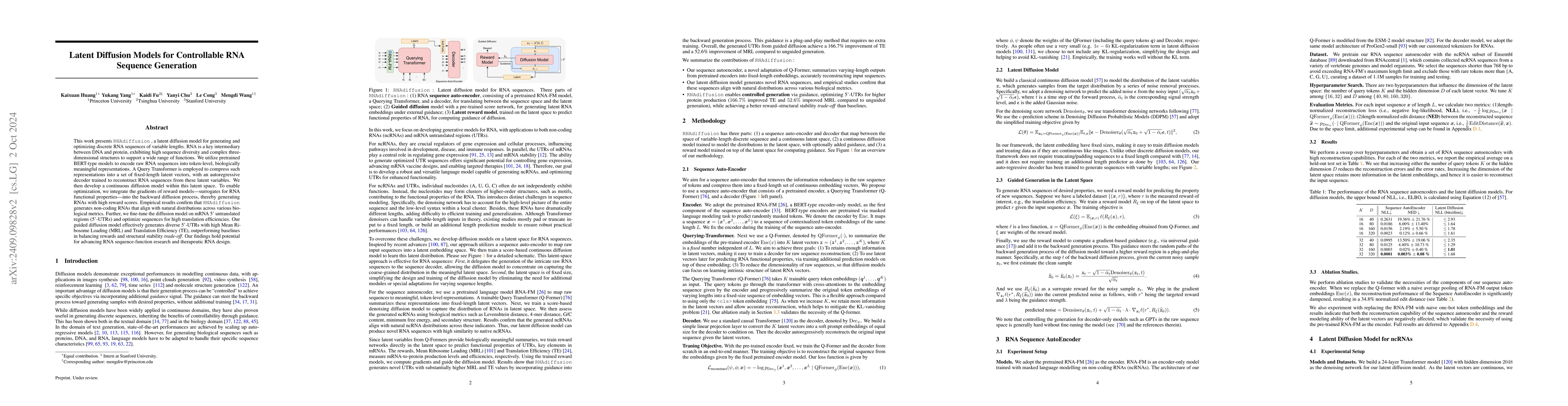 Thumbnail for Latent Diffusion Models for Controllable RNA Sequence Generation