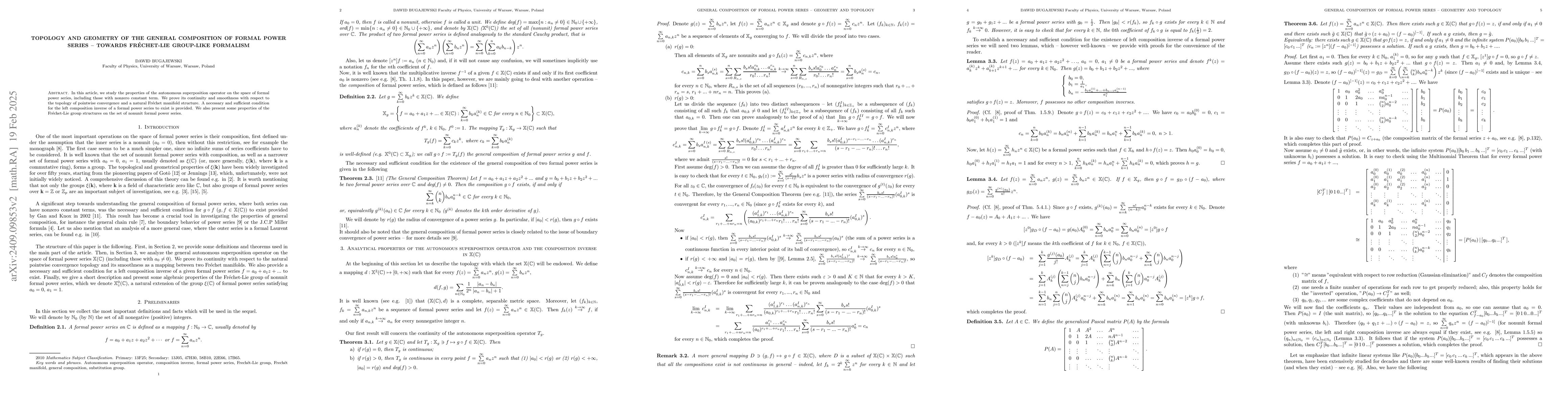Thumbnail for Topology and geometry of the general composition of formal power series
  - towards Fréchet-Lie group-like formalism