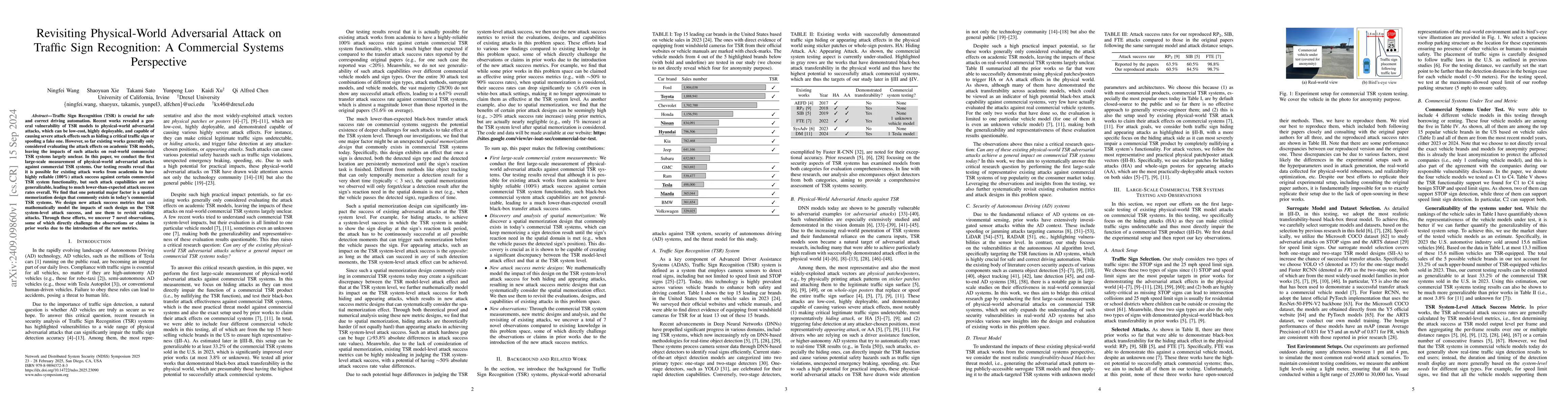 Thumbnail for Revisiting Physical-World Adversarial Attack on Traffic Sign
  Recognition: A Commercial Systems Perspective