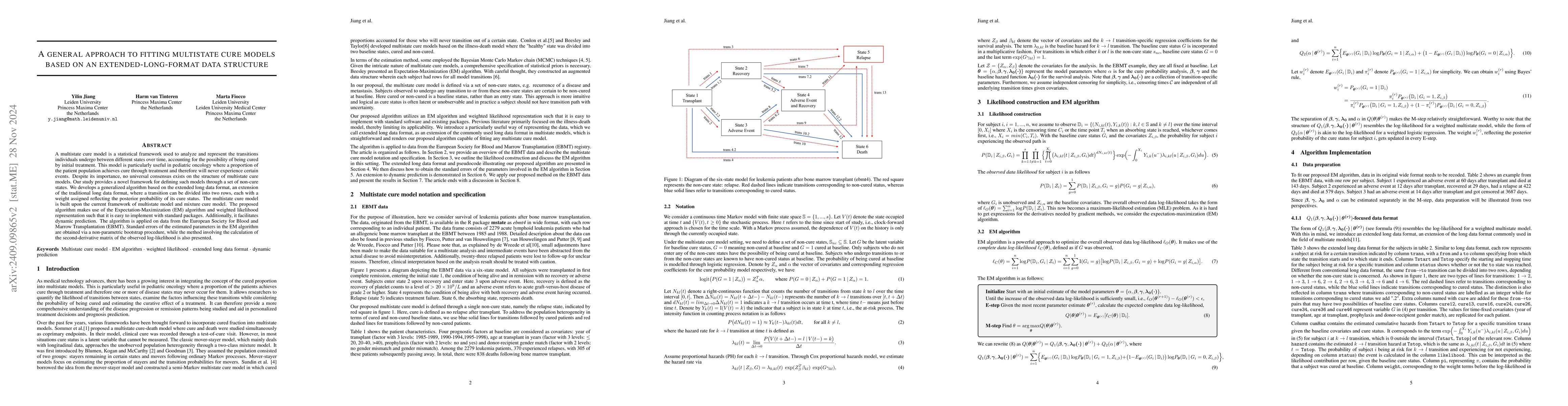 Thumbnail for A general approach to fitting multistate cure models based on an
  extended-long-format data structure