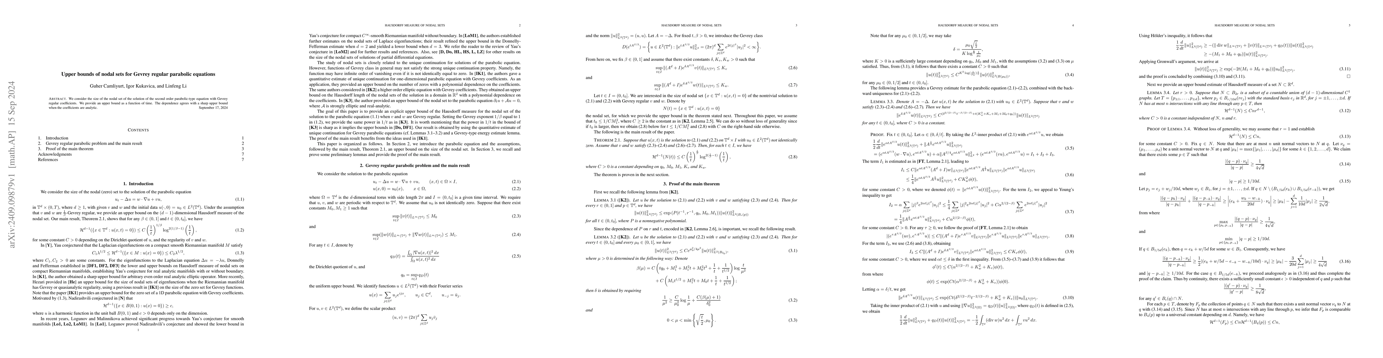 Thumbnail for Upper bounds of nodal sets for Gevrey regular parabolic equations