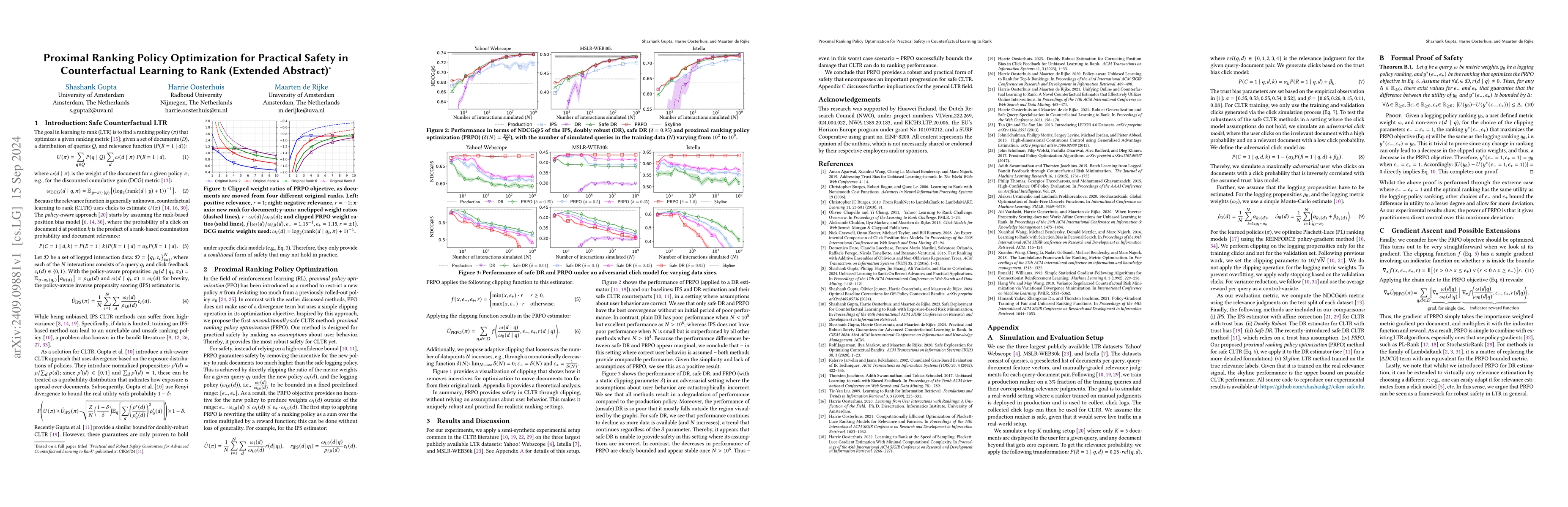 Thumbnail for Proximal Ranking Policy Optimization for Practical Safety in
  Counterfactual Learning to Rank