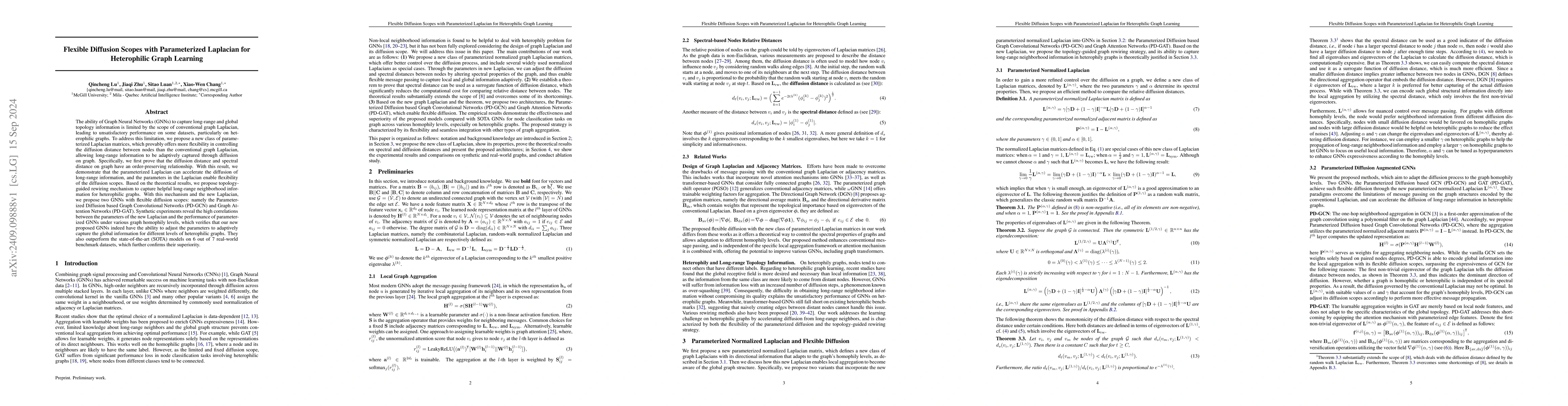 Thumbnail for Flexible Diffusion Scopes with Parameterized Laplacian for Heterophilic
  Graph Learning