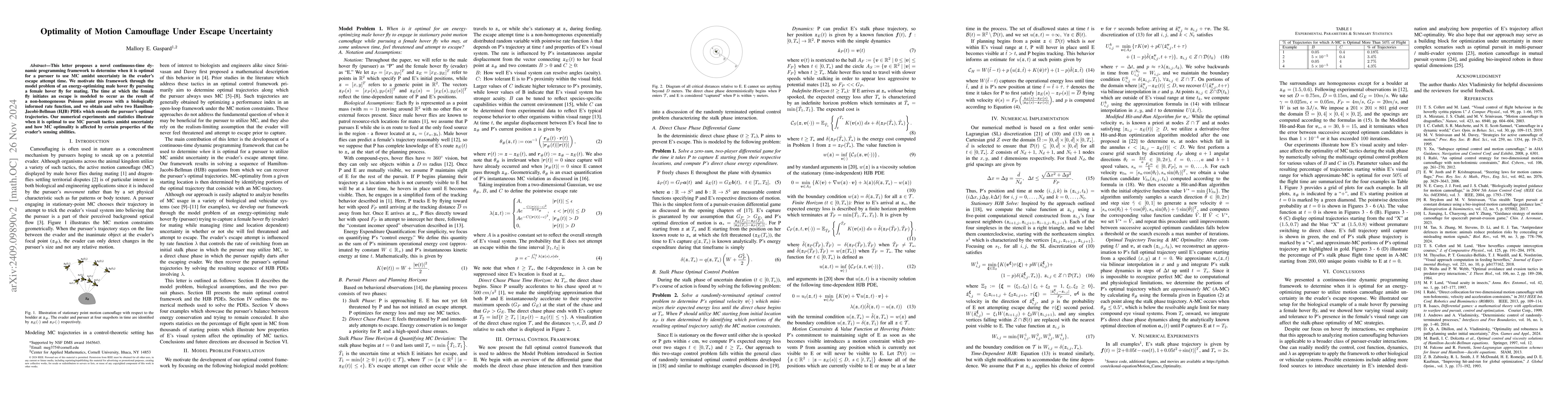 Thumbnail for Optimality of Motion Camouflage Under Escape Uncertainty