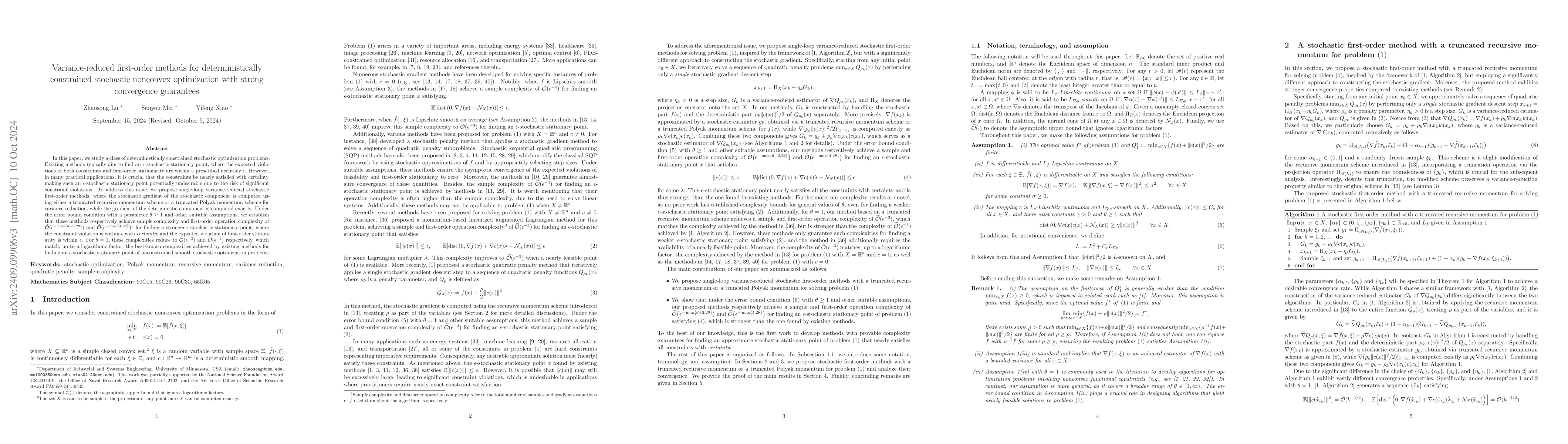 Thumbnail for Variance-reduced first-order methods for deterministically constrained
  stochastic nonconvex optimization with strong convergence guarantees