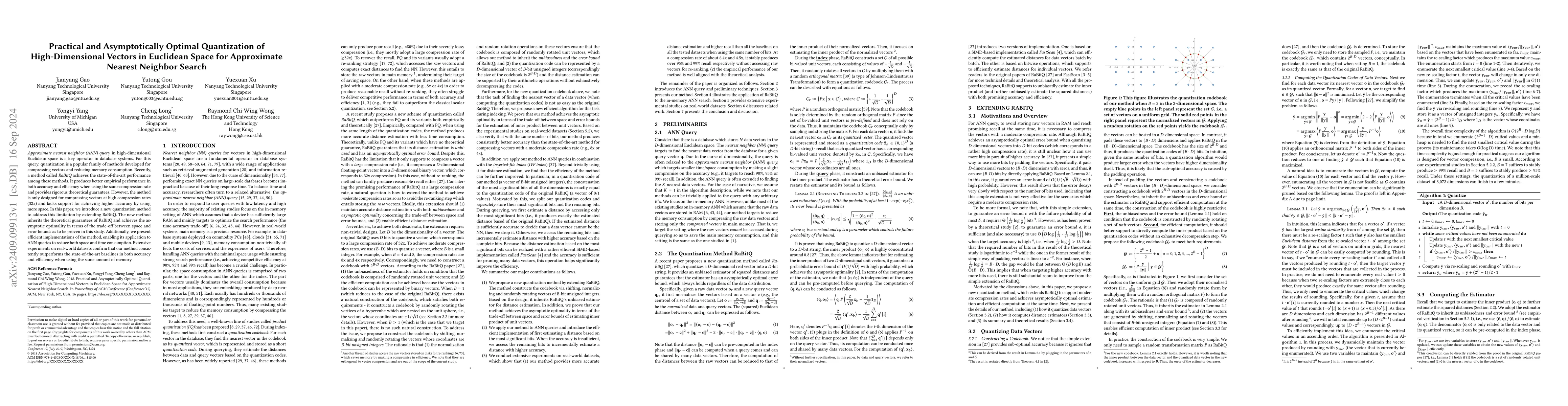 Thumbnail for Practical and Asymptotically Optimal Quantization of High-Dimensional
  Vectors in Euclidean Space for Approximate Nearest Neighbor Search