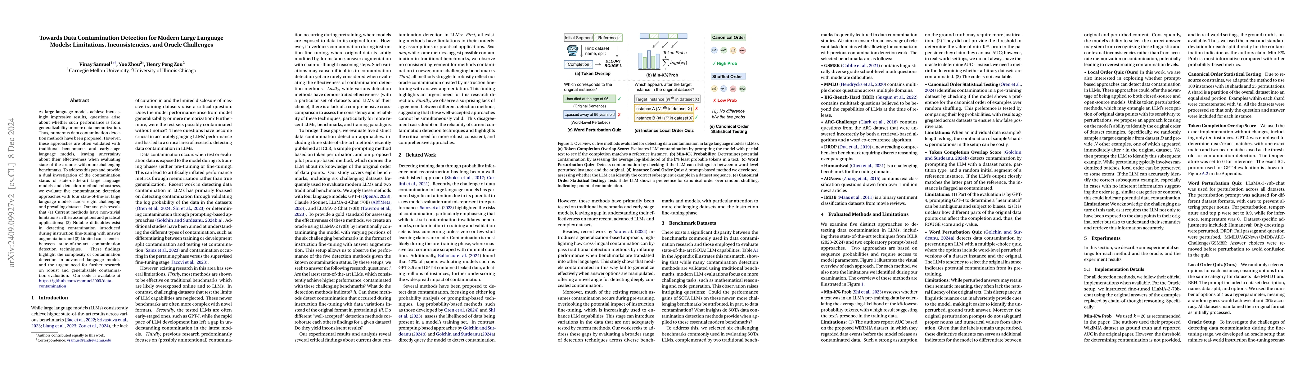 Thumbnail for Towards Data Contamination Detection for Modern Large Language Models:
  Limitations, Inconsistencies, and Oracle Challenges
