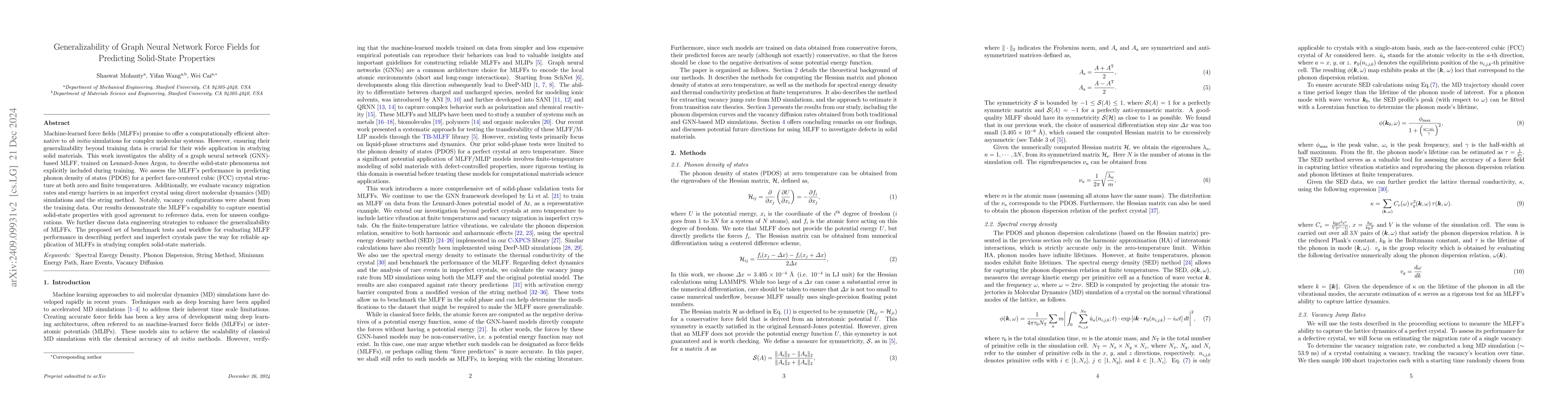 Thumbnail for Generalizability of Graph Neural Network Force Fields for Predicting
  Solid-State Properties