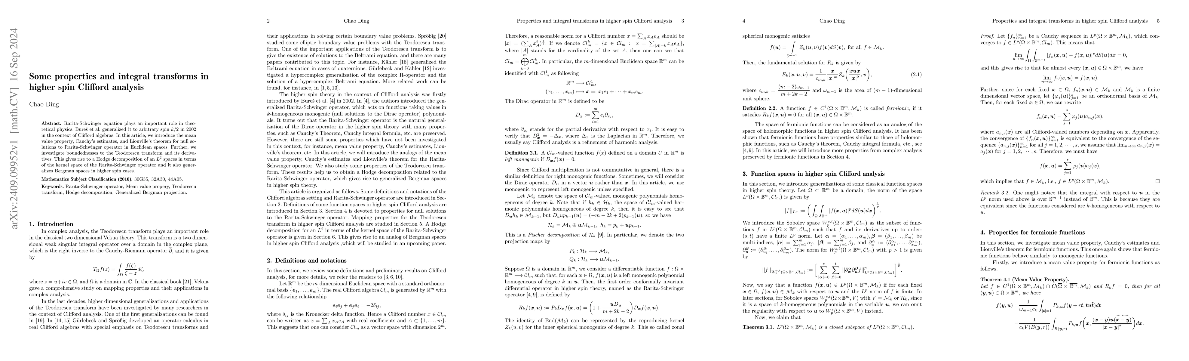 Thumbnail for Some properties and integral transforms in higher spin Clifford analysis